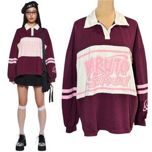 Dolls Kill Y2K Rugby Top SZ S Burgundy Oversized Streetwear Blokette Tennis